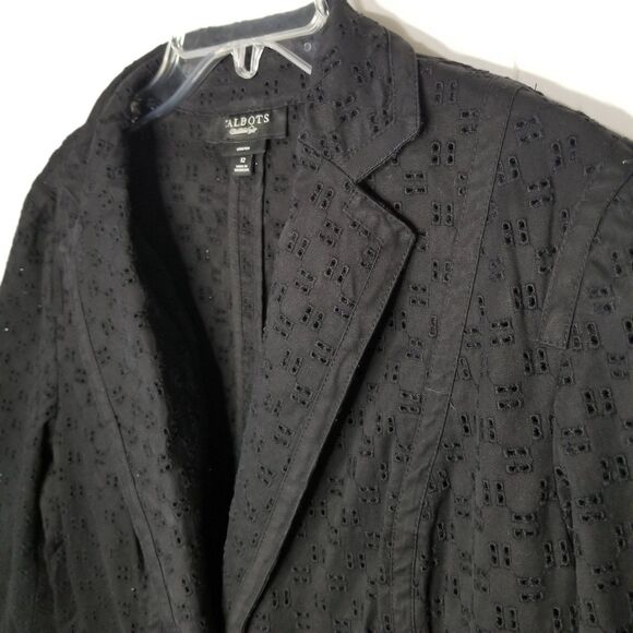 Talbots Blazer Jacket Women's Size 12 Black Eyelet One Button Offuce Career - Picture 4 of 9